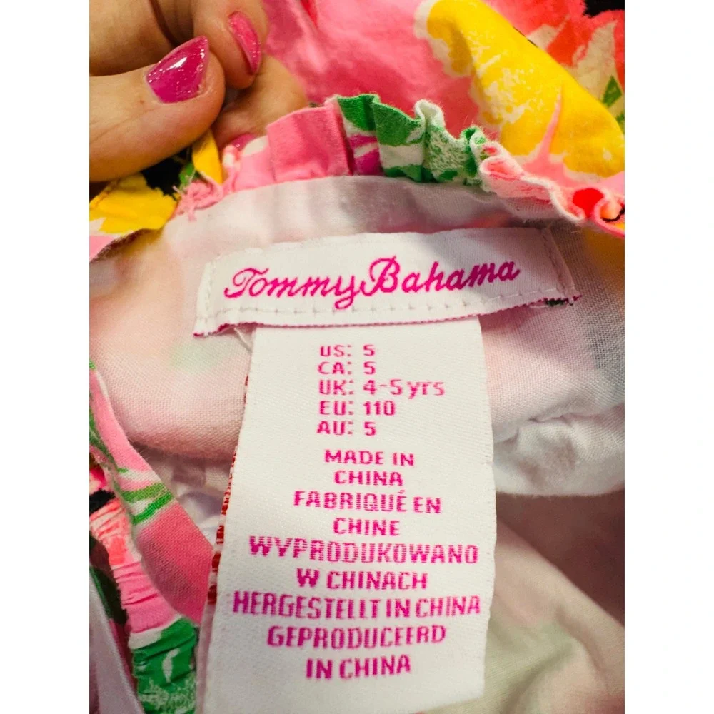 Tommy Bahama Tropical Floral‎ Sundress Size 4 Pink Toucan Parrot Crochet Trim